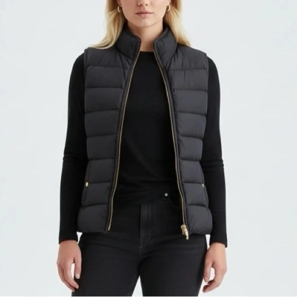 J. Crew Black Puffer Vest with Gold Hardware